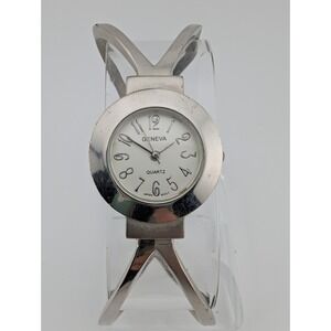 Geneva‎ Watch Women 28mm Silver Tone Hinge Bangle Band- New Battery